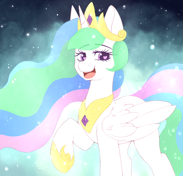 Size: 2337x2251 | Tagged: safe, artist:adostume, derpibooru import, princess celestia, alicorn, pony, magical mystery cure, celestia's ballad, colored pupils, crown, cute, cutelestia, eyebrows visible through hair, heart eyes, hoof shoes, jewelry, open mouth, peytral, princess celestia's special princess making dimension, regalia, solo, wing fluff, wingding eyes