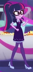 Size: 206x444 | Tagged: safe, derpibooru import, screencap, sci-twi, twilight sparkle, equestria girls, equestria girls series, twilight under the stars, spoiler:eqg series (season 2), clothes, cropped, dress, high heels, shoes, solo, wavy mouth
