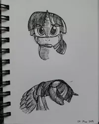 Size: 2448x3060 | Tagged: safe, artist:rockhoppr3, derpibooru import, twilight sparkle, twilight sparkle (alicorn), alicorn, pony, crying, monochrome, sad, sketch, solo, traditional art