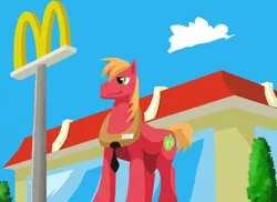 Size: 1280x931 | Tagged: safe, artist:lord-destrustor, derpibooru import, big macintosh, pony, cloud, male, mcdonald's, necktie, pun, sky, solo, stallion, visual pun