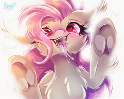 Size: 2500x2000 | Tagged: safe, artist:alexbluebird, derpibooru import, fluttershy, bat pony, pony, adorasexy, bat ponified, cute, drool, fangs, female, flutterbat, fourth wall, frog (hoof), heart eyes, licking screen, looking at you, mare, mawshot, open mouth, race swap, sexy, shyabates, shyabetes, smiling, solo, tongue out, underhoof, wingding eyes