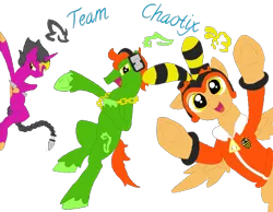 Size: 1024x794 | Tagged: safe, artist:spqr21, derpibooru import, ponified, pony, charmy bee, deviantart muro, espio the chameleon, simple background, sonic the hedgehog (series), transparent background, vector the crocodile