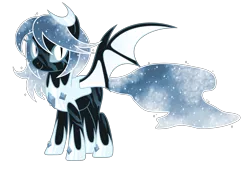 Size: 4609x3223 | Tagged: safe, artist:magicdarkart, derpibooru import, oc, oc:winter's night, unofficial characters only, bat pony, pony, armor, bat pony oc, bat wings, blank flank, boots, clothes, colored sclera, crescent moon, ethereal mane, eye scar, female, hairpin, hoof shoes, mare, moon, scar, shoes, simple background, solo, starry mane, transparent background, wings
