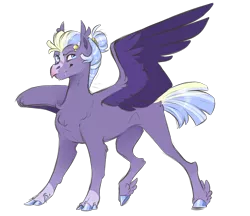 Size: 2736x2362 | Tagged: safe, artist:vindhov, derpibooru import, oc, unofficial characters only, hippogriff, hybrid, blaze (coat marking), colored hooves, commission, crack ship offspring, dewclaw, feathered fetlocks, hair bun, interspecies offspring, offspring, parent:silverstream, parent:star tracker, realistic horse legs, simple background, socks (coat marking), solo, spread wings, transparent background, wings