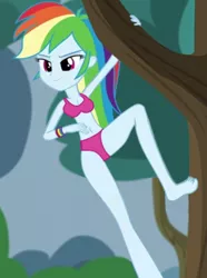 Size: 650x873 | Tagged: suggestive, derpibooru import, edit, edited screencap, editor:grapefruitface, screencap, rainbow dash, equestria girls, friendship games, pinkie spy (short), barefoot, breasts, clothes, feet, female, pinkie spy, solo, solo female, underwear, underwear edit