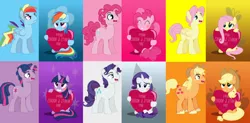 Size: 4280x2112 | Tagged: safe, artist:mrkat7214, artist:trotsworth, derpibooru import, edit, applejack, fluttershy, pinkie pie, rainbow dash, rarity, twilight sparkle, pony, applejack (male), applejacks (shipping), bubble berry, bubblepie, butterscotch, dashblitz, dusk shine, dusktwi, elusive, female, flipped image, flutterscotch, happy hearts and hooves day, hate, holiday, i love you, love, male, mirrored, mirrored text, one of these things is not like the others, rainbow blitz, rarilusive, rule 63, self ponidox, selfcest, shipping, straight, tsunderainbow, tsundere, valentine's day