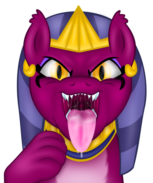 Size: 4530x5401 | Tagged: suggestive, artist:emu34b, derpibooru import, sphinx (character), pony, sphinx, absurd resolution, bust, drool, female, mare, mawshot, missing accessory, open mouth, sharp teeth, simple background, solo, teeth, transparent background, vector