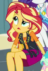 Size: 394x580 | Tagged: safe, derpibooru import, screencap, fluttershy, rarity, sunset shimmer, equestria girls, equestria girls series, overpowered (equestria girls), cropped, geode of empathy, magical geodes, offscreen character, sitting