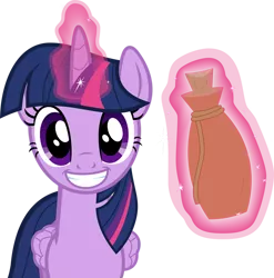 Size: 888x900 | Tagged: safe, artist:itv-canterlot, derpibooru import, twilight sparkle, twilight sparkle (alicorn), alicorn, pony, what about discord?, .ai available, .svg available, cute, female, levitation, looking at you, magic, magic potion, mare, potion, simple background, smiling, solo, staring into your soul, telekinesis, transparent background, twiabetes, vector