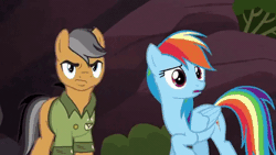 Size: 480x270 | Tagged: safe, derpibooru import, screencap, biff, quibble pants, rainbow dash, rogue (character), pony, stranger than fan fiction, animated, bondage, henchmen, lasso, out of context, quibble pants is not amused, rope, unamused, unsexy bondage