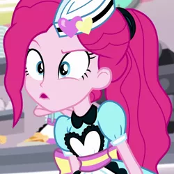 Size: 1077x1077 | Tagged: safe, derpibooru import, screencap, pinkie pie, equestria girls, equestria girls series, five stars, spoiler:eqg series (season 2), apron, clothes, cropped, female, server pinkie pie, shop, waitress