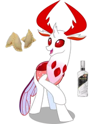 Size: 800x1024 | Tagged: alcohol, antlers, changedling, changeling, derpibooru import, edit, husaria (vodka), king thorax, open mouth, pierogi, poland, polax, polish, raised hoof, recolor, safe, simple background, smiling, thorax, transparent background, vector, vector edit, vodka