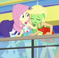 Size: 952x935 | Tagged: safe, derpibooru import, screencap, applejack, fluttershy, rarity, equestria girls, equestria girls series, spring breakdown, spoiler:eqg series (season 2), breasts, cropped, green face, seasickness, sick, sleeveless