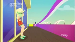 Size: 1136x640 | Tagged: safe, derpibooru import, screencap, applejack, equestria girls, equestria girls series, spring breakdown, spoiler:eqg series (season 2), background human, female, green face, seasickness, sick, sleeveless