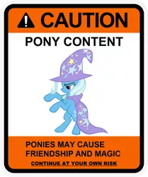 Size: 900x1078 | Tagged: safe, artist:gn33101, derpibooru import, trixie, pony, unicorn, cape, caution sign, clothes, female, hat, mare, solo, title drop, trixie's cape, trixie's hat, warning, welcome to the herd