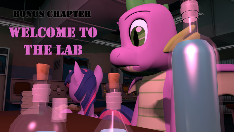 Size: 1920x1080 | Tagged: 3d, artist:papadragon69, bottle, chapter image, comic, comic:spike's cyosa, cyoa, derpibooru import, dragon, laboratory, older, older spike, part of a series, part of a set, potion, safe, source filmmaker, spike, teenager, teenage spike, twilight sparkle, winged spike