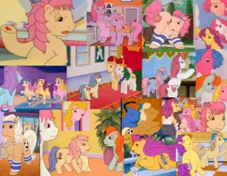 Size: 900x700 | Tagged: safe, derpibooru import, screencap, ace, bon bon (g1), bright eyes, lancer, melody, patch (g1), starlight (g1), sweetheart, teddy, pony, my little pony tales, 80s, clover, collage, crown, four leaf clover, g1, group, jewelry, king of the isle of pony, old, patches, queen of the isle of pony, regalia, rosy, screenshots