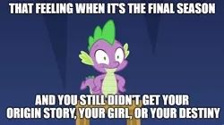 Size: 888x499 | Tagged: safe, derpibooru import, edit, edited screencap, screencap, spike, ponified, pony, equestria girls, equestria girls series, spring breakdown, spoiler:eqg series (season 2), caption, destiny, equestria girls ponified, final season, image macro, internal screaming spike, meme, origins, stool, text, twilight's castle