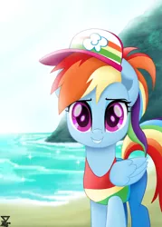 Size: 3500x4880 | Tagged: safe, artist:theretroart88, derpibooru import, rainbow dash, pegasus, pony, equestria girls, equestria girls series, spring breakdown, spoiler:eqg series (season 2), absurd resolution, beach, clothes, equestria girls outfit, female, movie accurate, ocean, sand, solo, swimsuit