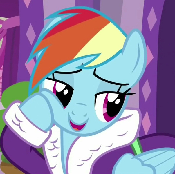 Size: 681x678 | Tagged: safe, derpibooru import, rainbow dash, pegasus, pony, applejack's "day" off, adorasexy, bathrobe, cheek squish, clothes, cropped, cute, dashabetes, lidded eyes, robe, sexy, smiling, squishy cheeks