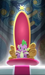 Size: 1077x1799 | Tagged: >:), claws, derpibooru import, dragon, evil grin, evil spike, grin, king spike, part of a series, part of a set, s9 throne series, safe, season 9, smiling, smirk, spike, spoiler:s09, throne, winged spike