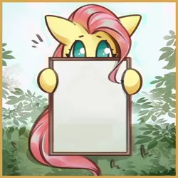 Size: 1200x1200 | Tagged: safe, artist:mirroredsea, derpibooru import, edit, editor:hotaruotario, fluttershy, pegasus, pony, border, bust, cute, fluttershy's reiwa declaration, meme origin, meme template, portrait, solo, template, this will end in tears