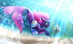 Size: 1250x750 | Tagged: angelfish, artist:its-gloomy, derpibooru import, female, fish, fizzlepop berrytwist, looking back, safe, seaponified, seapony (g4), seapony tempest shadow, smiling, solo, species swap, swimming, tempest shadow, underwater