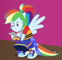 Size: 1106x1061 | Tagged: safe, derpibooru import, screencap, rainbow dash, rabbit, equestria girls, equestria girls series, spring breakdown, spoiler:eqg series (season 2), animal, clothes, cropped, female, ponied up, pony ears, shoes, smiling, sneakers, super ponied up, wings