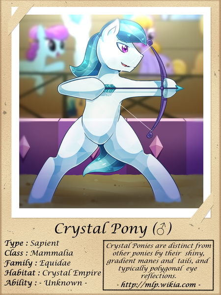 Size: 1000x1333 | Tagged: safe, artist:vavacung, derpibooru import, crystal arrow, crystal beau, crystal pony, pony, series:fantastic creatures of equestria, arrow, bipedal, bow, bow (weapon), bow and arrow, frog (hoof), male, photo, underhoof, weapon
