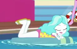 Size: 372x240 | Tagged: safe, derpibooru import, screencap, baewatch, paisley, equestria girls, equestria girls series, spring breakdown, spoiler:eqg series (season 2), background human, clothes, cropped, eyes closed, feet, female, legs, one-piece swimsuit, sandals, swimsuit