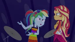 Size: 1920x1080 | Tagged: safe, derpibooru import, screencap, rainbow dash, sunset shimmer, equestria girls, equestria girls series, spring breakdown, spoiler:eqg series (season 2), armlet, sleeveless