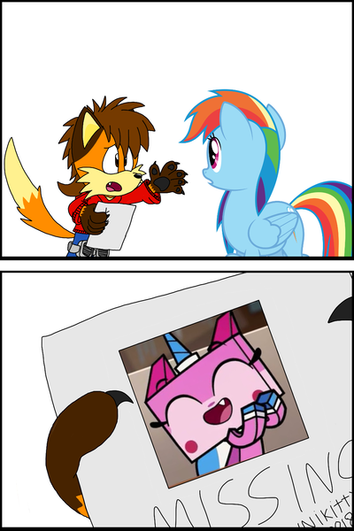 Size: 1024x1536 | Tagged: artist:lachlandingoofficial, comic, crossover, derpibooru import, lego, non-mlp oc, oc, rainbow dash, safe, simple background, sonic the hedgehog (series), the lego movie, unikitty, unikitty! (tv series), white background