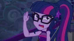 Size: 1920x1080 | Tagged: safe, derpibooru import, screencap, sci-twi, twilight sparkle, equestria girls, equestria girls series, spring breakdown, spoiler:eqg series (season 2), angry, arms, female, geode of telekinesis, glasses, magical geodes, ponytail, sleeveless, solo