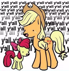 Size: 476x487 | Tagged: apple bloom, applejack, artist needed, derpibooru import, safe, text, wall of text, wat, y'all