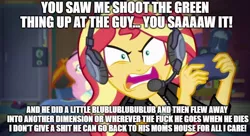Size: 888x484 | Tagged: safe, derpibooru import, screencap, fluttershy, sunset shimmer, equestria girls, equestria girls series, game stream, spoiler:eqg series (season 2), game grumps, gamer sunset, gamershy, grumpset shimmer, heart of darkness, meme, not so grumpershy, rageset shimmer, sunset gamer, sunset shimmer frustrated at game, sunset's apartment, video game, vulgar