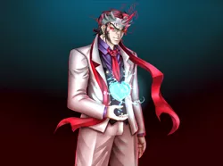 Size: 1750x1300 | Tagged: artist:brother-lionheart, crystal heart, derpibooru import, gradient background, human, humanized, jojo's bizarre adventure, king sombra, male, safe, solo