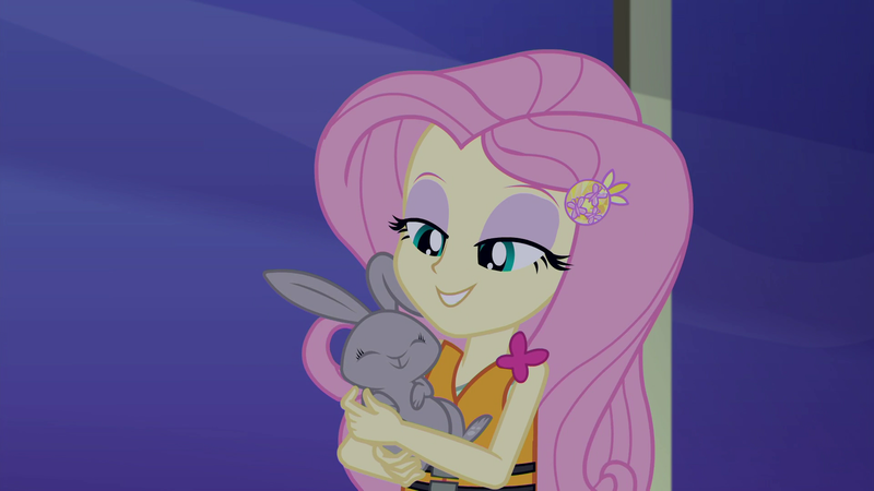 Size: 1920x1080 | Tagged: safe, derpibooru import, screencap, fluttershy, mr. bouncy, rabbit, equestria girls, equestria girls series, spring breakdown, spoiler:eqg series (season 2), animal, duo, female, lidded eyes, male