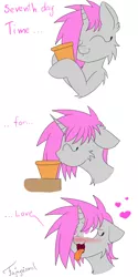 Size: 3000x6000 | Tagged: suggestive, artist:fajnyziomal, derpibooru import, oc, oc:purple light, unofficial characters only, pony, unicorn, comic:świstek, ahegao, blushing, cheek fluff, cute, ear fluff, eyes closed, female, floating heart, floppy ears, flower pot, heart, kissing, leg fluff, love, mare, neck fluff, open mouth, shoulder fluff, solo, tongue out