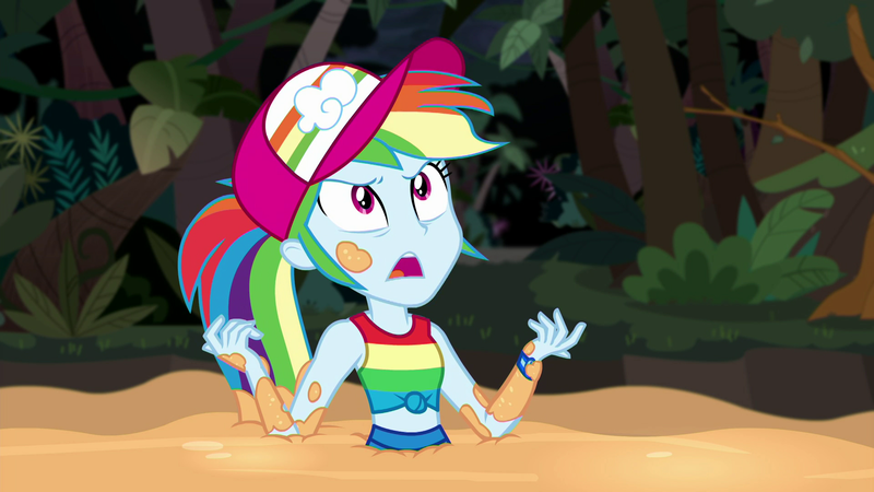 Size: 1920x1080 | Tagged: safe, derpibooru import, screencap, rainbow dash, equestria girls, equestria girls series, spring breakdown, spoiler:eqg series (season 2), clothes, quicksand, sleeveless, solo, tanktop