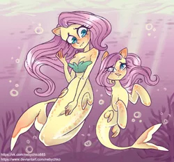 Size: 1500x1400 | Tagged: safe, artist:nebychko, derpibooru import, fluttershy, mermaid, pony, seapony (g4), equestria girls, belly button, breasts, cleavage, cute, eye clipping through hair, female, human ponidox, mermaid tail, mermaidized, midriff, seaponified, seapony fluttershy, self ponidox, shyabetes, species swap, underwater, watershy