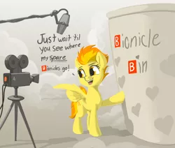 Size: 4096x3472 | Tagged: safe, artist:dimfann, artist:wenni, derpibooru import, spitfire, pegasus, pony, 🅱, bin, bionicle, boom mic, camera, collaboration, dialogue, female, lego, mare, microphone, solo, spitfire's bionicles, wingers, wing hands, wings