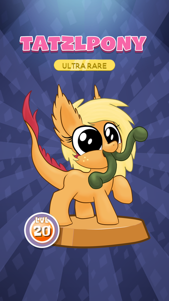 Size: 1440x2560 | Tagged: safe, artist:stewart501st, derpibooru import, part of a set, applejack, monster pony, original species, tatzlpony, miss pie's monsters, abstract background, cute, ear fluff, jackabetes, looking at you, multiple tongues, no iris, open mouth, pocket ponies, pocket pony, raised hoof, smiling, solo, species swap, sunburst background, tatzljack, tongue out