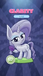 Size: 1440x2560 | Tagged: artist:stewart501st, bandage, bandaged hoof, clarity, crystal pony, derpibooru import, looking at you, miss pie's monsters, part of a set, pocket ponies, pocket pony, rarity, safe, species swap