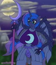 Size: 1880x2160 | Tagged: safe, artist:mostlymlpanthroporn, derpibooru import, princess luna, anthro, fanfic:equestria's fall to lust, armor, big breasts, breasts, busty princess luna, disproportional anatomy, female, huge breasts, knight armor, large butt, sketch, solo