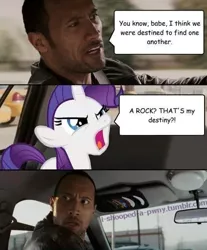 Size: 500x604 | Tagged: comic, derpibooru import, destiny, dwayne johnson, editor:i-shooped-a-pwny, female, filly, meme, photo, race to witch mountain, rarity, rarity's destiny, safe, the rock