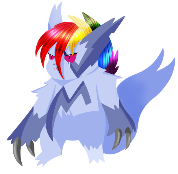 Size: 1200x1169 | Tagged: artist:rainbowtashie, crossover, derpibooru import, pokémon, ponymon, rainbow dash, safe, solo, species swap, zangoose