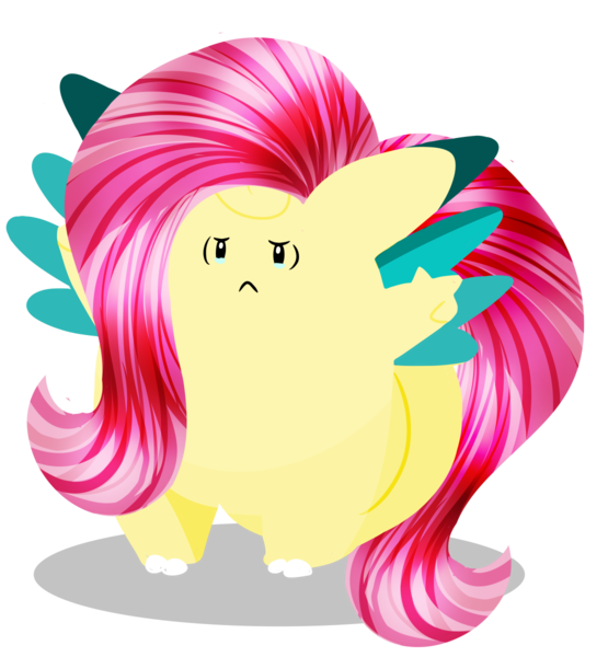 Size: 1110x1200 | Tagged: artist:rainbowtashie, clefable, crossover, derpibooru import, fluttershy, pokémon, ponymon, safe, simple background, solo, transparent background