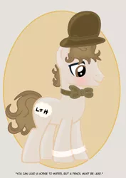 Size: 2894x4093 | Tagged: safe, artist:riofluttershy, derpibooru import, ponified, earth pony, pony, bowler hat, bowtie, cufflinks, cuffs (clothes), hat, image, laurel and hardy, male, png, quote, stallion, stan laurel