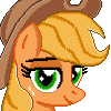 Size: 100x100 | Tagged: safe, artist:8-bitbrony, derpibooru import, applejack, earth pony, pony, applejack's hat, avatar, bust, cowboy hat, cute, female, hat, jackabetes, lidded eyes, looking at you, mare, pixel art, simple background, smiling, solo, transparent background