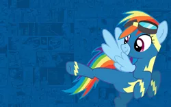 Size: 1920x1200 | Tagged: safe, artist:90sigma, artist:kayman13, derpibooru import, rainbow dash, pony, bully, bully (video game), clothes, goggles, kick, smiling, uniform, wings, wonderbolts uniform